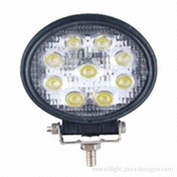 Heavy-duty Round 27W LED Work Off-road Light with 10 to 30V Voltage, Flood Beam